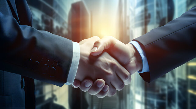 Business handshake between two business people, greeting, dealing, merger and acquisition, business cooperation, finance and investment background, teamwork and successful business concept