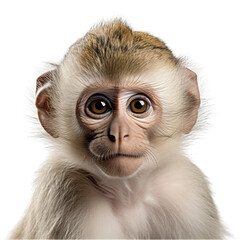 Monkey Face Close-Up Isolated on Transparent or White Background, PNG