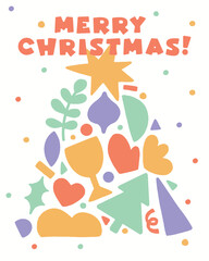 Hand drawn vector colorful abstract christmas poster banner postcard with colourful geometric shapes