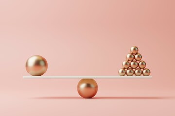 Leadership, Balance Concept. Minimal Elegant illustration on Pink background. 3D rendering.