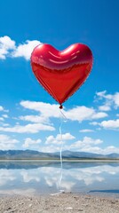 Fototapeta premium A heart shaped Ballon floating in sky, valentines day Banner, Happy Valentines day