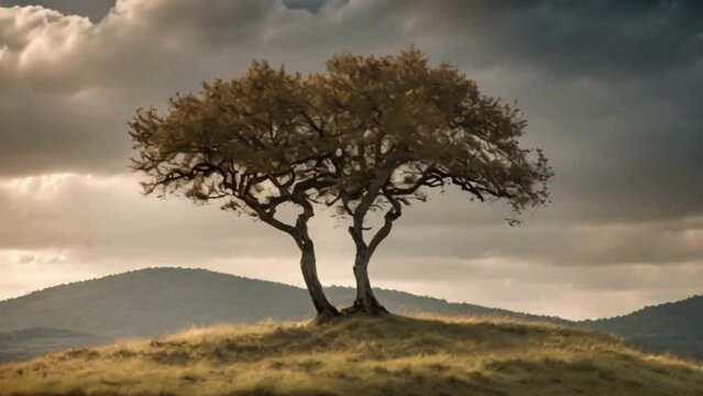 two trees in the mountain