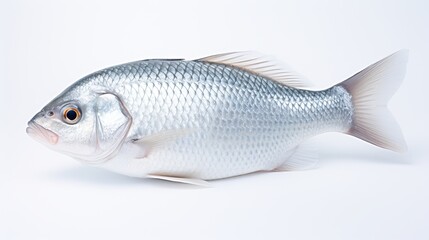 Obraz premium Rohu fish with a red tail fin swimming in White background, generative ai