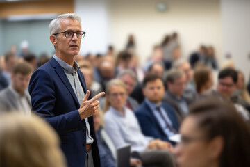 Speaker Giving Talk, Crowd Blurred In Background