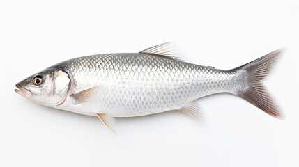 Obraz premium Rohu fish with a red tail fin swimming in White background, generative ai