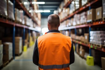 Warehouse Accounting With Middleaged Man Checking Goods