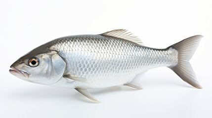 Obraz premium Rohu fish with a red tail fin swimming in White background, generative ai