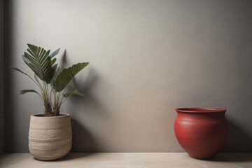 Interior background of room with stucco wall and vase with branch