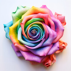 Illustration of a rainbow rose from the top view isolated on a white background.