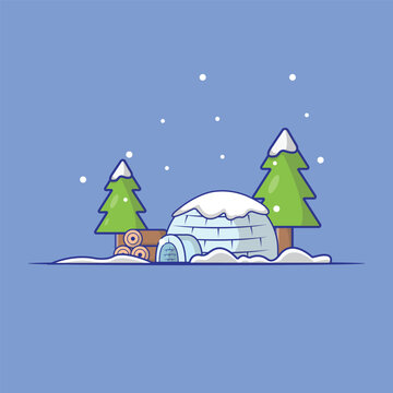 Igloo House, winter built from ice blocks Cartoon Vector Illustration. Icy cold home or house Concept Isolated Flat Design Vector.