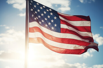 Patriotic Symbol, American Flag Waving Proudly in the Wind - United States of America Pride