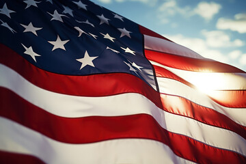 Patriotic Symbol, American Flag Waving Proudly in the Wind - United States of America Pride