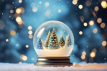 Fototapeta na wymiar Winter Wonderland: Empty Glass Snow Globe in Snowy Green Tree Branch Borders Created with generative AI tools