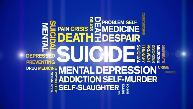 Suicide animated tag word cloud;text design animation kinetic typography seamless loop.