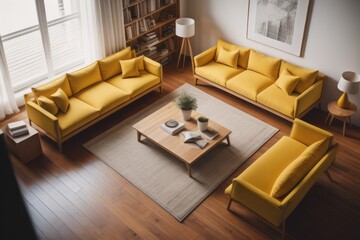 Top view of living room interior - obrazy, fototapety, plakaty