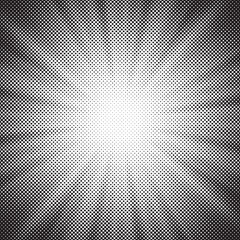 Halftone gradient sun rays pattern. abstract halftone vector dots background. monochrome dots pattern. pop art, comic small dots. star rays halftone poster. shine, explosion. sunrise rays background.