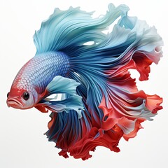 Obraz premium Elegant Betta Fish with Flowing Fins Gleams Against a Pristine White Background, Generative ai
