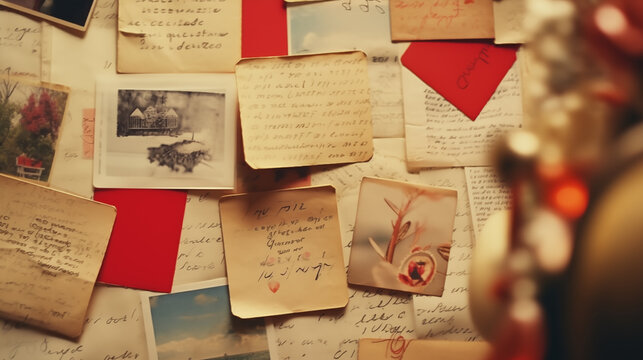 romantic image of love notes or messages written on vintage, textured paper