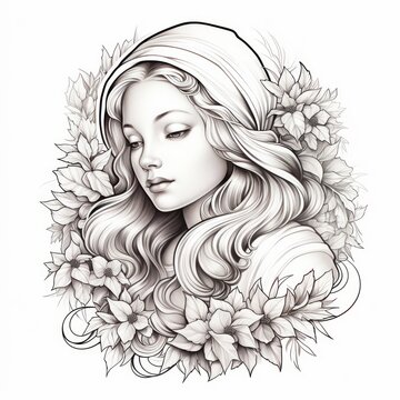 recommend clip art: Virgin Mary logo illustration, Ai generated