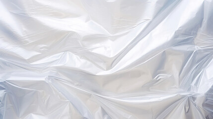 Obraz premium Transparent white glossy wrinkled plastic texture. Crumpled thin plastic backdrop. Generative AI