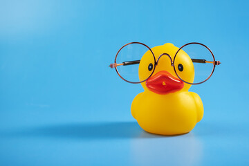 Rubber duck in glasses, creative study, cute toy, playful vision, smart ducky, edication