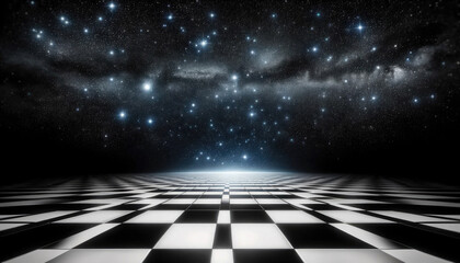 Cosmic Checkered Floor with Distant Starlight - obrazy, fototapety, plakaty