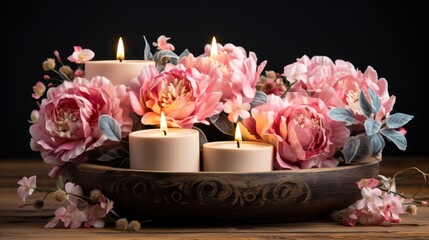 A Trio Of Floating Candles In A Decorative Bowl , Background For Banner, HD