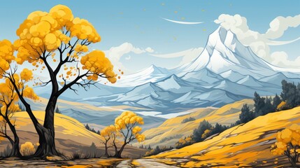 An Artistic Illustration Of A Pear Orchard  , Background For Banner, HD