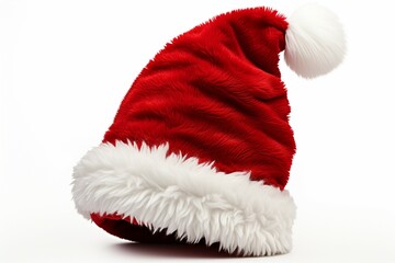 Christmas Festive red Santa hat pompom for joyful holiday isolated white background