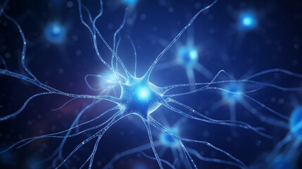 Neurons sending brain activity firing biology electrical nerve signal neurotransmitter chemical receptor cell dendrite neural medical surgery - obrazy, fototapety, plakaty
