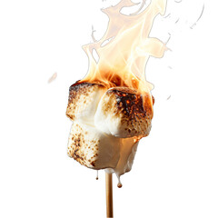 Roasted Marshmallow on Stick Isolated on Transparent or White Background, PNG