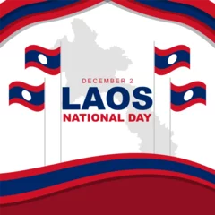 Foto op Plexiglas Laos national day is celebrated every year on 2 december, Poster design with laos flag, and ribbon. Vector illustration © StudioHaxe