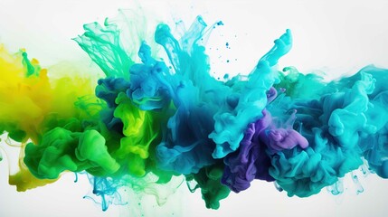 A colored powder coming down on a white background