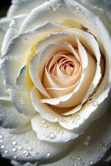 Close up of white rose with waterdrops.