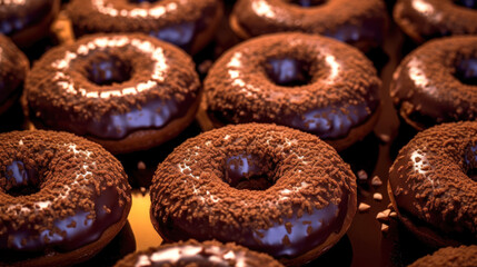 Fototapeta premium Chocolate donuts close-up for background