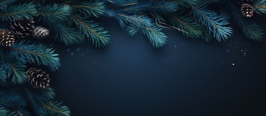 Christmas background. Xmas design Christmas tree pine branches top view copy free space for text