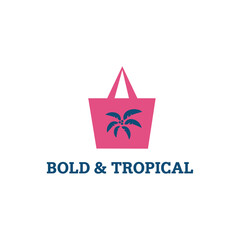Obraz premium Beach Brand Logo Design Selling Luxury Hats and Tote Bags with Palm Tree Tag on Bag