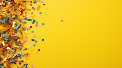 confetti on a yellow background with space for text.