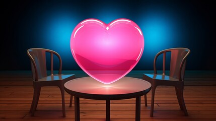 Heart on a table with a blurred background. A place for lovers.