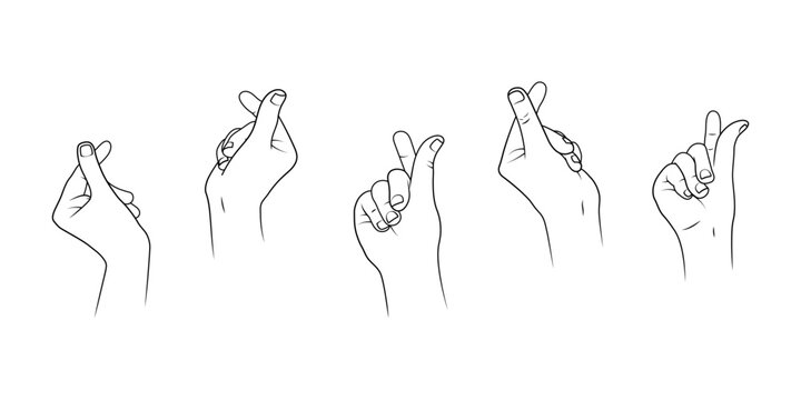 Set of Korean Heart Hand Gesture. Symbol of Love. Editable Stroke. Adjustable Stroke Width.