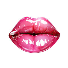 Glossy Round Woman Lips Isolated on Transparent or White Background, PNG
