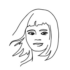  line drawing girl face. female linear portrait. Outline kid avatar