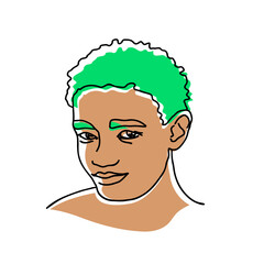  line drawing with color shapes boy face. male linear portrait. Outline kid avatar
