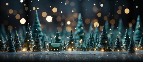 Sparkling holiday abstract background with Christmas trees, stars and snowflakes - obrazy, fototapety, plakaty