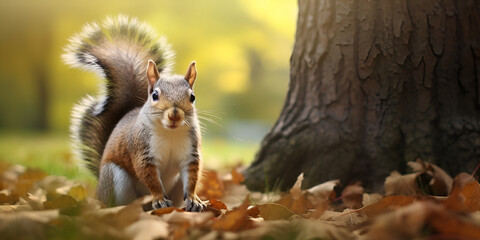 Cute   squirrel  sitting in the forest looking at the camera generative AI