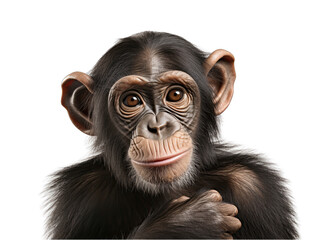 Close-up of a Chimpanzee's Face Isolated on Transparent or White Background, PNG