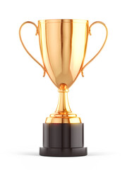 First place gold trophy cup isolated on white. 3d rendering - obrazy, fototapety, plakaty