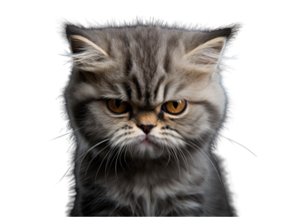 Frowning Kitten Face Isolated on Transparent or White Background, PNG