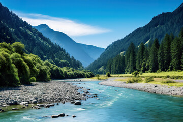 River flowing through a mountainous area. Generative Ai