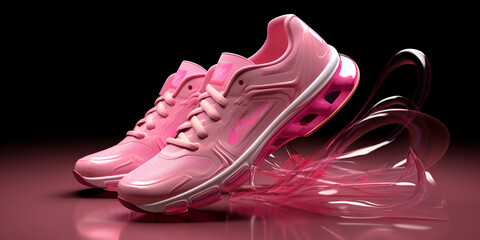 Light pink running sports shoe on black background ,Running shoe, sneaker or trainer generative AI